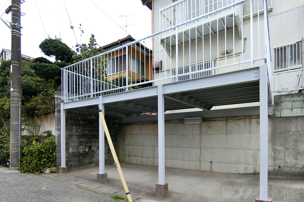 -エクステリア 車庫屋根部分を有効利用、塩害対策も施したカーポートリフォーム-